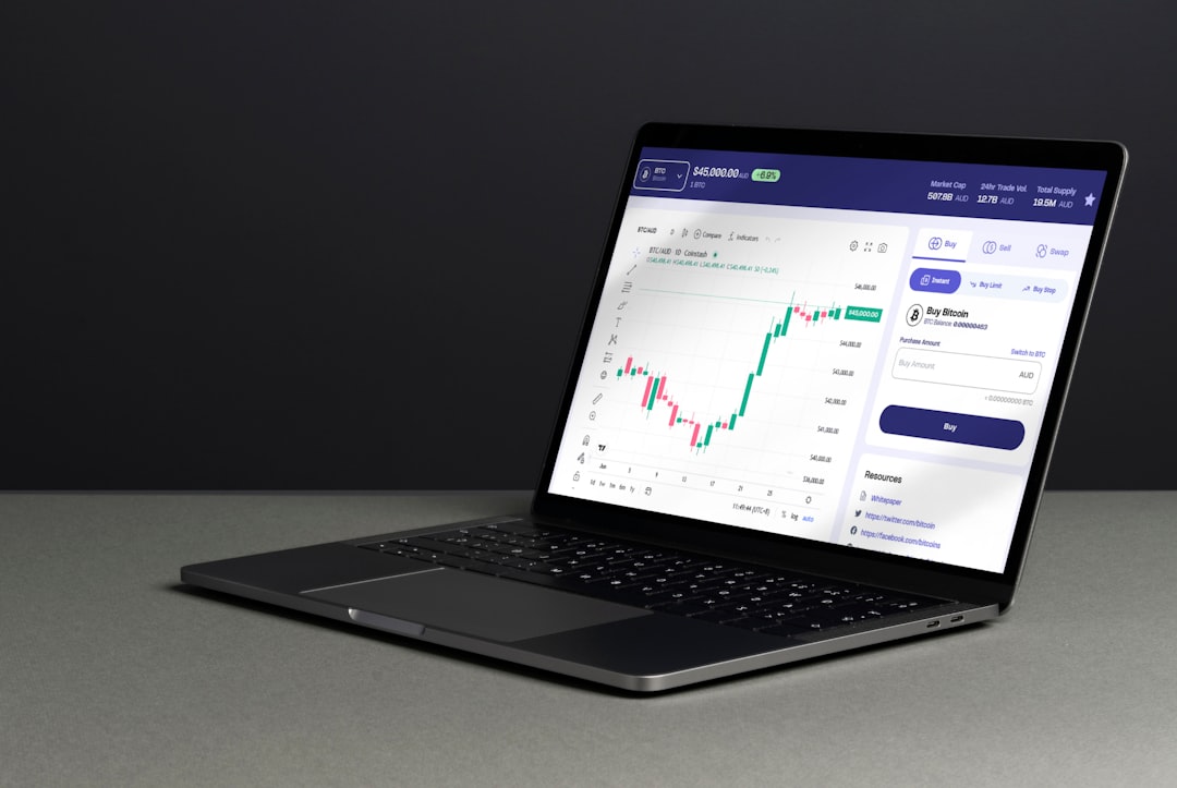 A laptop displaying an algorithmic cryptocurrency trading interface for Bitcoin and other digital assets managed by Aspen Sage Investment Fund.